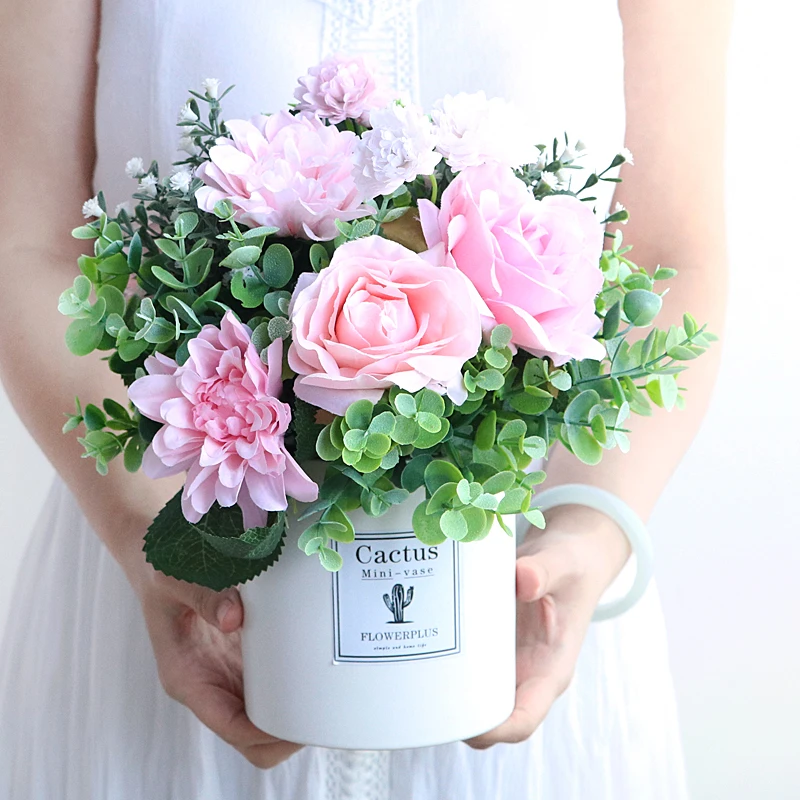 Искусственная Роза искусственный букет набор (цветок + ваза) Романтический