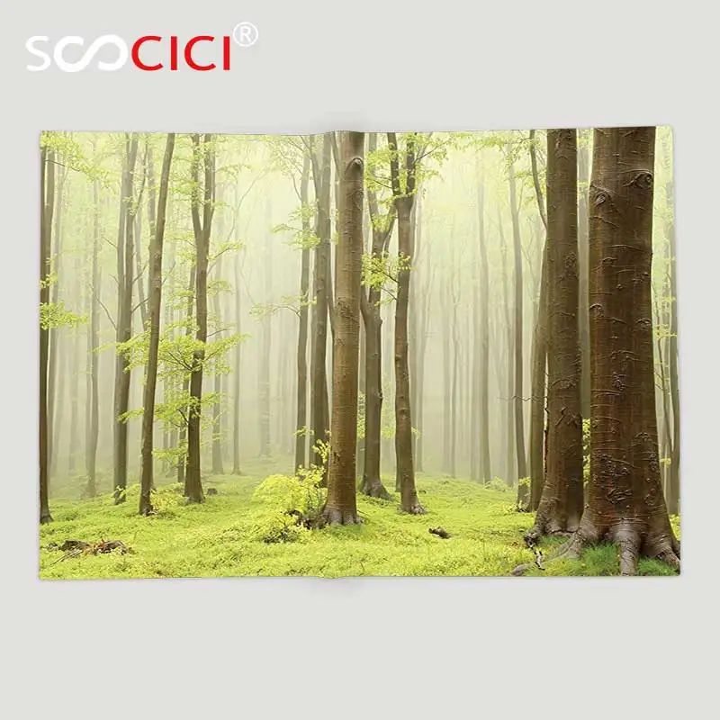 

Custom Soft Fleece Throw Blanket Woodland Decor Misty Spring Beech Forest Photo Taken In The Mountains Of Central Europe