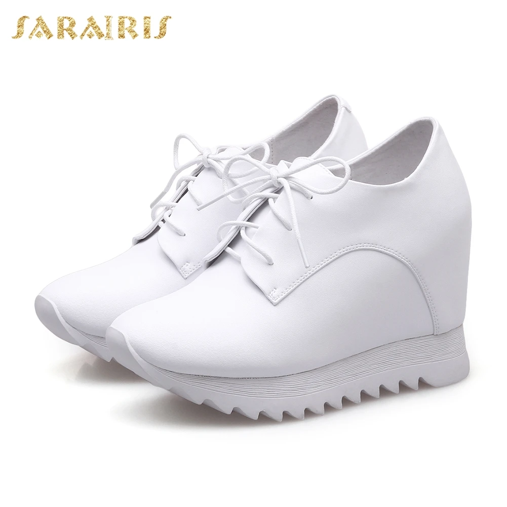 Кроссовки SARAIRIS женские из коровьей кожи на шнуровке платформе черные белые