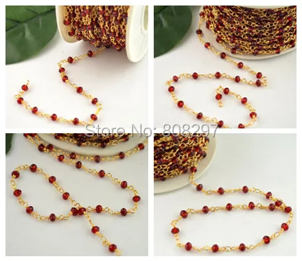New Style! 4MM Wire Wrapped Beaded Chain 24k Gold Color Rosary chain Red color faceted beads jewelry making
New Style! 4MM Wire Wrapped Beaded Chain 24k Gold Color Rosary chain Red color faceted beads jewelry making