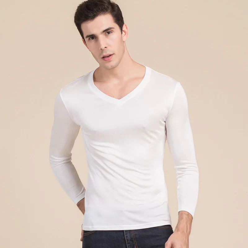 Men's Silk Double Knit V Collar Long Sleeved T-shirt 100% Real Silk Men's Coat Big Code Blouse
Men's Silk Double Knit V Collar Long Sleeved T-shirt 100% Real Silk Men's Coat Big Code Blouse