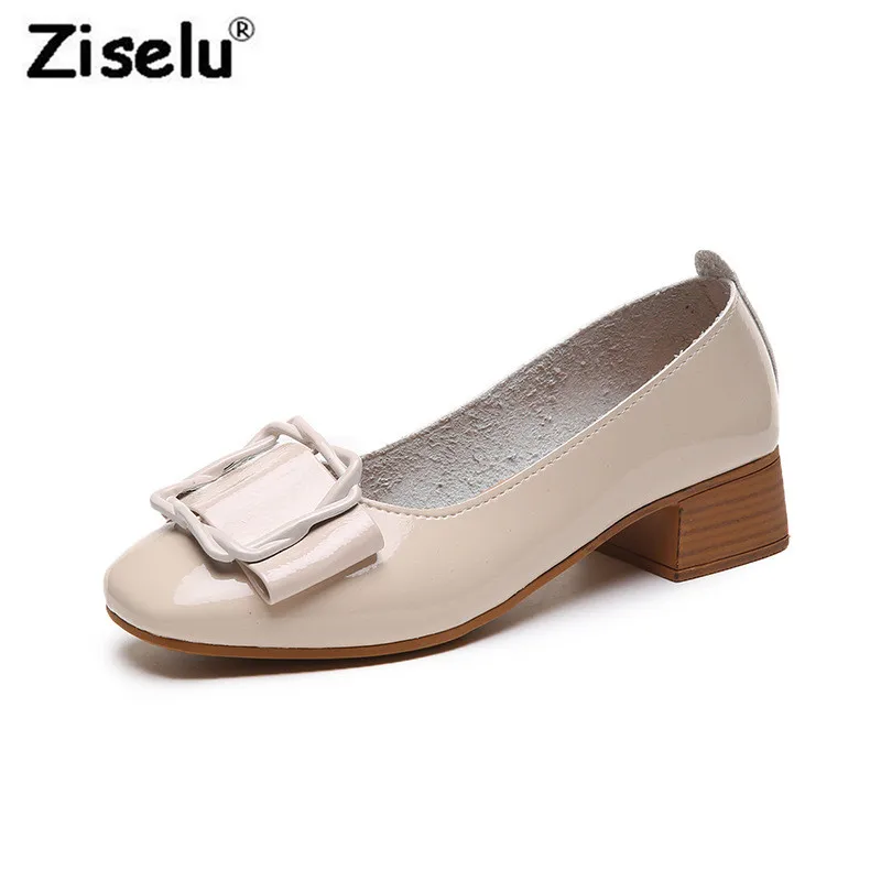 Ziselu Spring Womens Shoes Patent Leather Fashion Square Toe Casual Slip-On Pumps Ladies Elegant Luxury Metal Decoration | Обувь