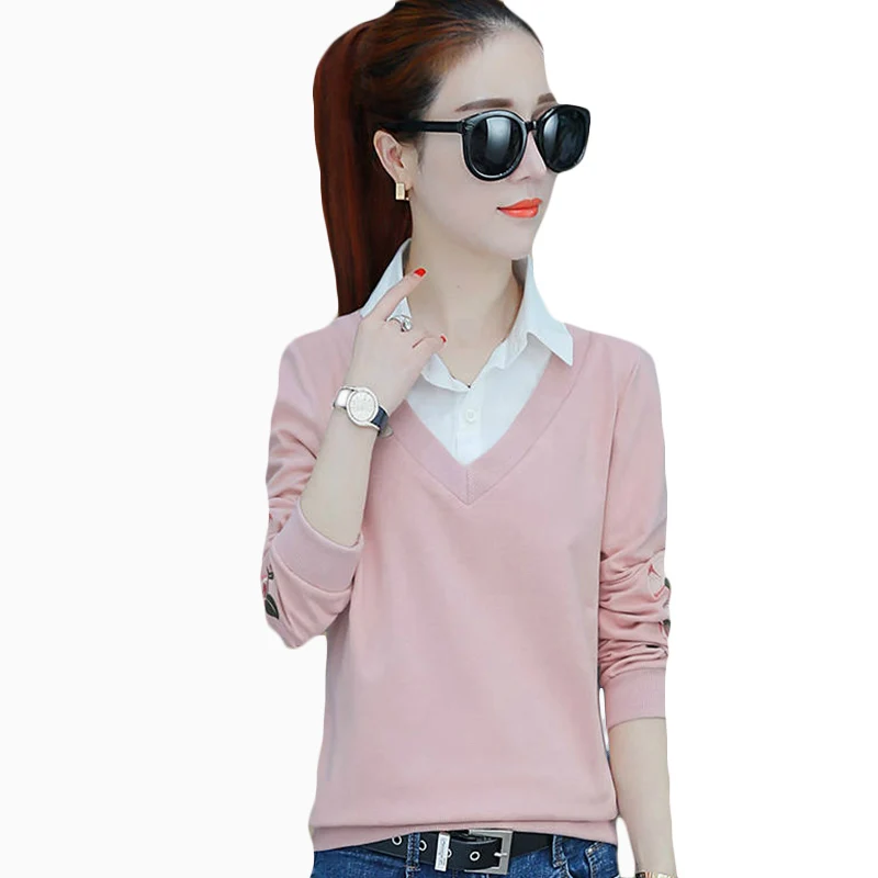 Spring Autumn New Long sleeve T-shirt Women Fake two pieces Tops Korean Slim V-neck embroidered Female T-shirt Plus Size 3XL T03
Spring Autumn New Long sleeve T-shirt Women Fake two pieces Tops Korean Slim V-neck embroidered Female T-shirt Plus Size 3XL T03