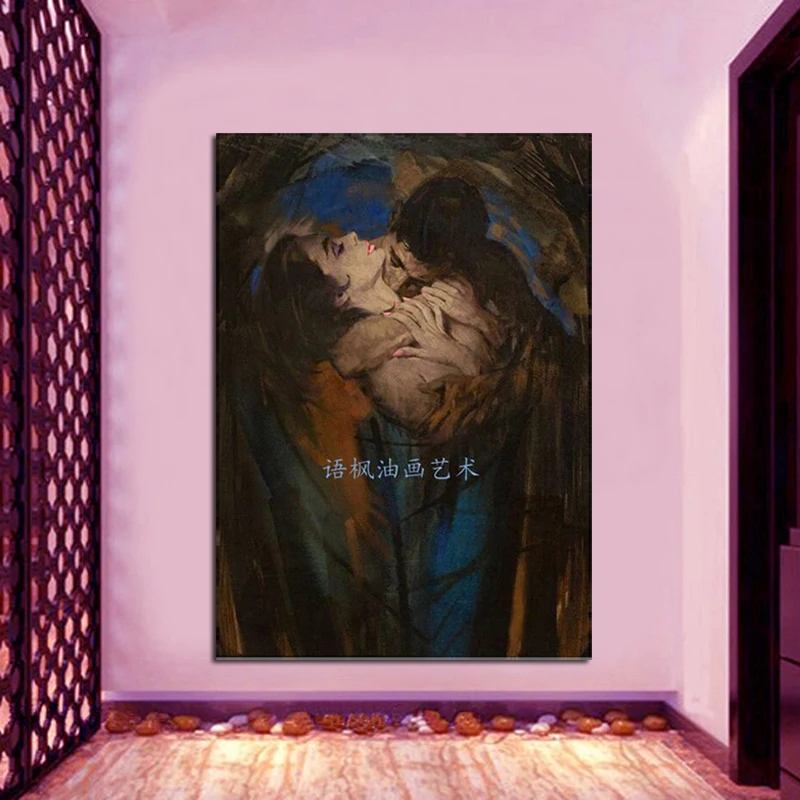 Hand-painted modern portrait oil painting on canvas love kiss decorative wall pictures home decoration stretched on wooden
Hand-painted modern portrait oil painting on canvas love kiss decorative wall pictures home decoration stretched on wooden