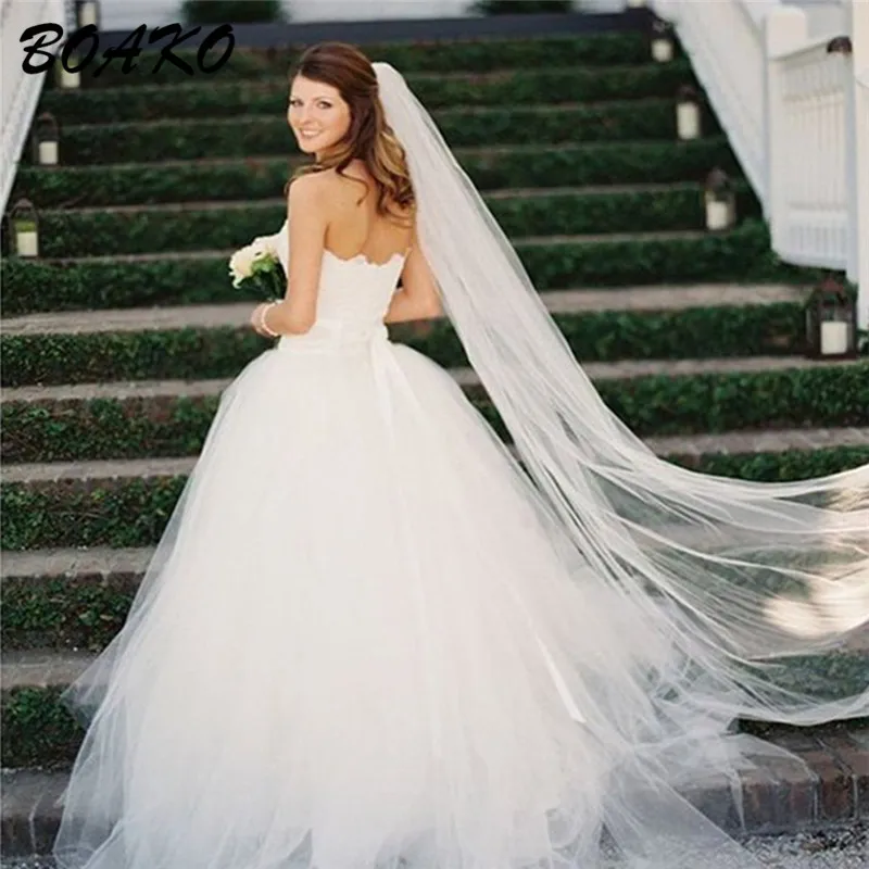 BOAKO White Cathedral Wedding Veil with Comb 2Meters One Layer Lace Edge Long Bridal Cheap Accessories Veu de Noiva | Свадьбы и