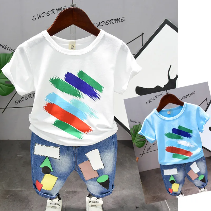 2 Colors Children Summer Clothing Set Baby Boy Cotton Paint Points Short Sleeve T-shirt + Denim Pants Kid Boy Casual Sportwear
2 Colors Children Summer Clothing Set Baby Boy Cotton Paint Points Short Sleeve T-shirt + Denim Pants Kid Boy Casual Sportwear