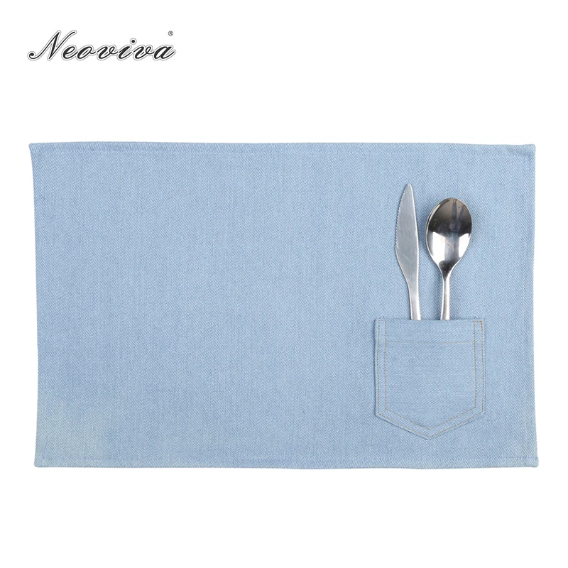Однослойные салфетки Neoviva Denim с карманом для ножей и вилок 4 упаковки однотонные