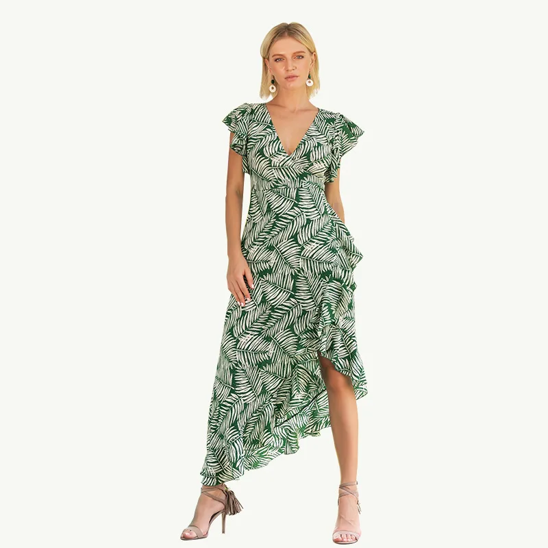 Deep V Neck Green Leaves Printing Asymmetrical Dress Butterfly Sleeve Trumpet Dress High Street Asymmetrical Mermaid Dress Woman
Deep V Neck Green Leaves Printing Asymmetrical Dress Butterfly Sleeve Trumpet Dress High Street Asymmetrical Mermaid Dress Woman