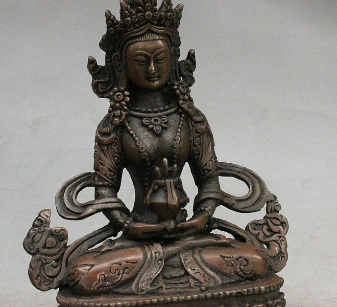 5 Китайский буддийский Храмовая бронзовая фигурка Амитаюс долголетия статуя