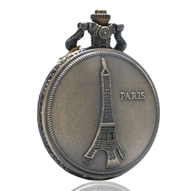 Bronze Vintage Stylish Fance Souvenir PARIS Eiffel Tower Quartz Pocket Watch Mans Womans Necklace Pendant with Long Chain P06 | Наручные