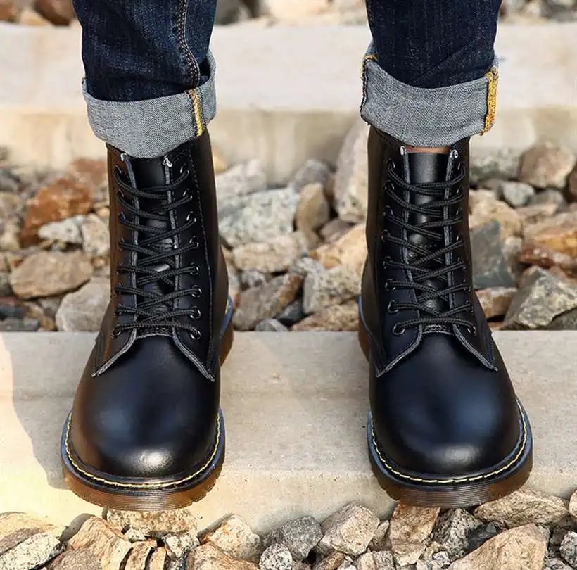 Новые мужские ботинки Martens кожаная зимняя теплая обувь байкерские ботильоны doc