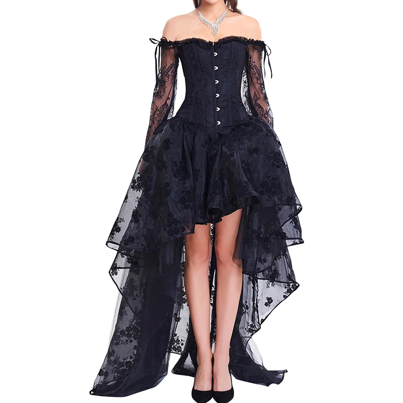 Steampunk Corset With High Low Skirt Gothic Sexy Women Lace Off Shoulder Floral Party Hot Long Dresses
Steampunk Corset With High Low Skirt Gothic Sexy Women Lace Off Shoulder Floral Party Hot Long Dresses