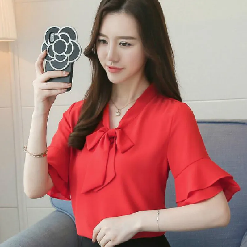 2018 Women Tops Summer Ruffles Chiffon Blouses Shirts Casual Bow Flare Sleeve Female Shirts Plus Size Blusas Femininas
2018 Women Tops Summer Ruffles Chiffon Blouses Shirts Casual Bow Flare Sleeve Female Shirts Plus Size Blusas Femininas