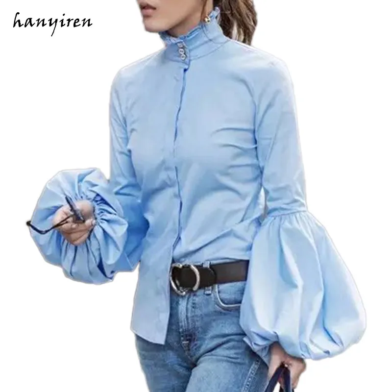 Long Wide Lantern Sleeve Blue Blouse Women Button Down Blouses Shirts Female 2019 Autumn Winter Fashion Tops Turtleneck
Long Wide Lantern Sleeve Blue Blouse Women Button Down Blouses Shirts Female 2019 Autumn Winter Fashion Tops Turtleneck