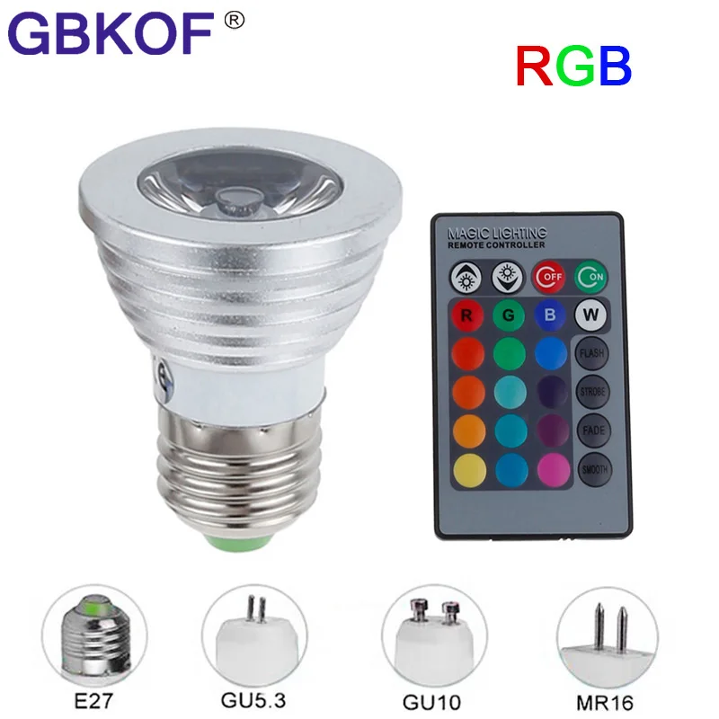 E27 E14 GU10 MR16 3 Вт Точечный светильник RGB led 12V затемнения спот лампа bombilla с 24 клавишами