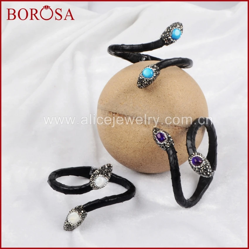 BOROSA genuine black snakeskin druzy cuff bangle, multikind stone shell pearl beads handcraft pave cz gems bangle jewelry JAB507
BOROSA genuine black snakeskin druzy cuff bangle, multikind stone shell pearl beads handcraft pave cz gems bangle jewelry JAB507