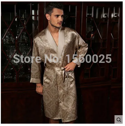 Мужская брендовая шелковая одежда для сна Осень 100% халаты из шелка тутового