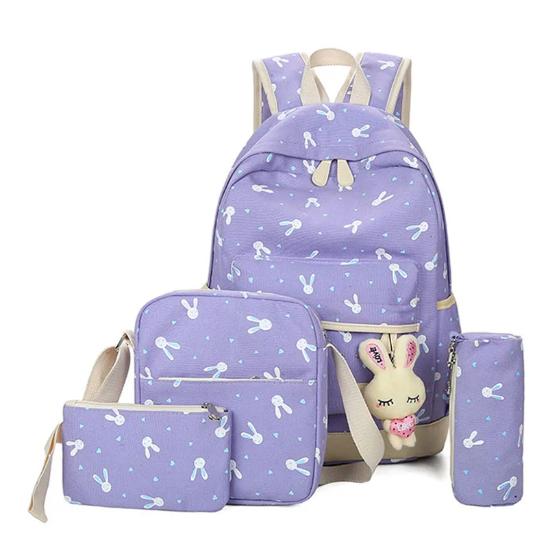 4 шт./компл. Новый Для женщин рюкзаки с рисунком кролика школьный рюкзак из