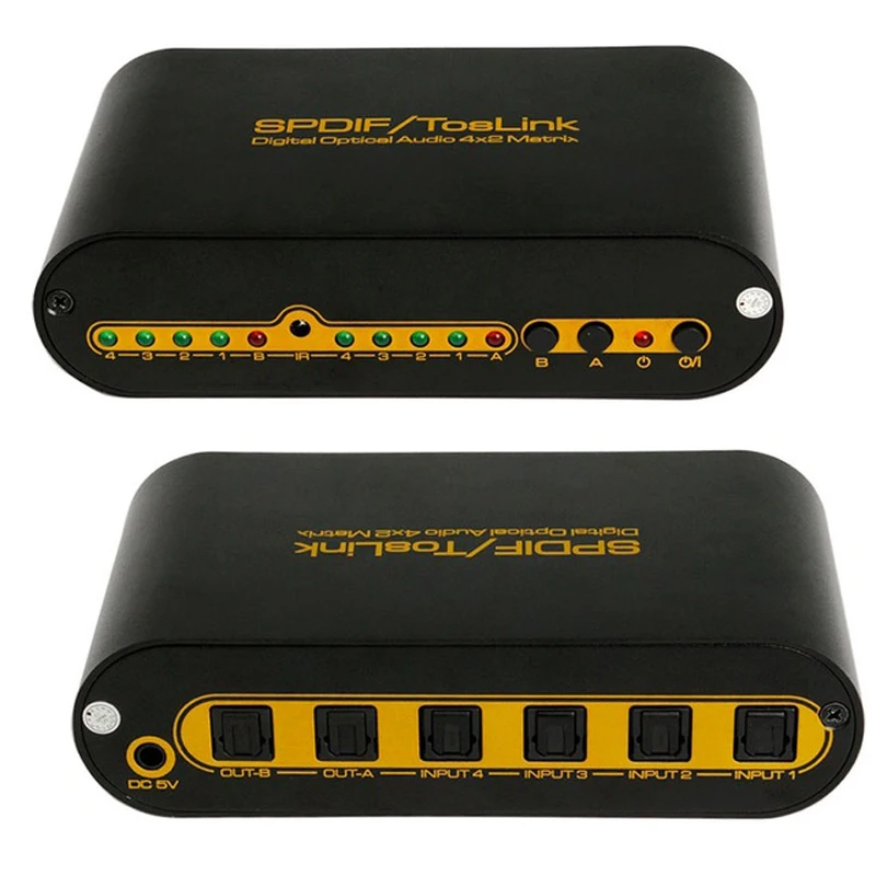 SPDIF TOSLINK Digital Optical Audio True Matrix 4x2 Switcher Switch Splitter 4 In 2 Out Video Converter Remote Control
SPDIF TOSLINK Digital Optical Audio True Matrix 4x2 Switcher Switch Splitter 4 In 2 Out Video Converter Remote Control