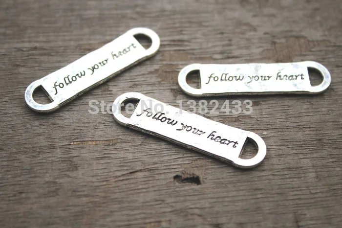 10pcs--Follow your heart Charm Antique Tibetan silver double sided follow pendants/charms Connector 11x43mm | Украшения и