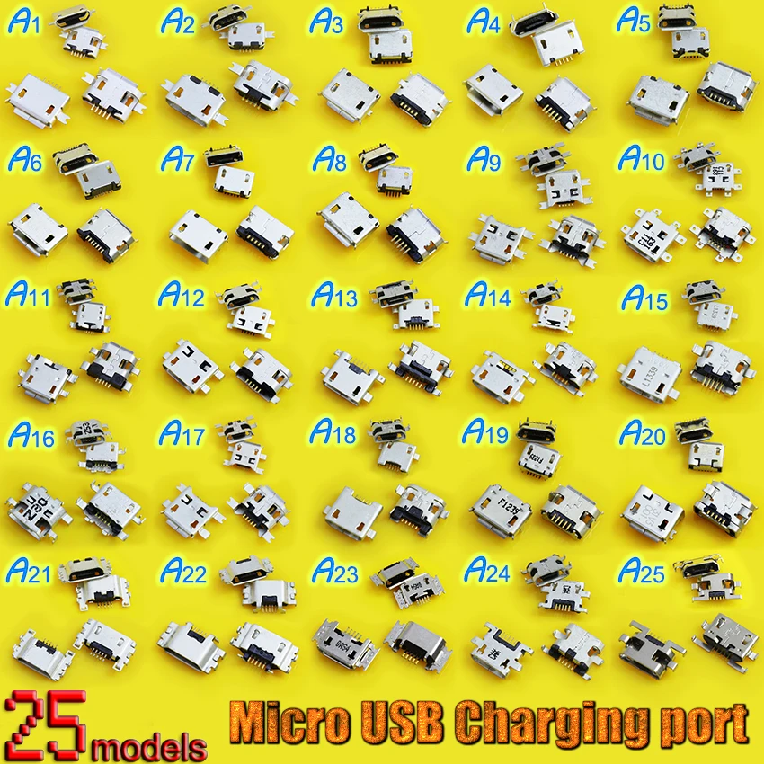 

25Models Brand new Micro USB Jack 5P 5pin 7p 7pin USB Charging Socket Connector Mix SMD DIP V8 Port Charging Data Plug