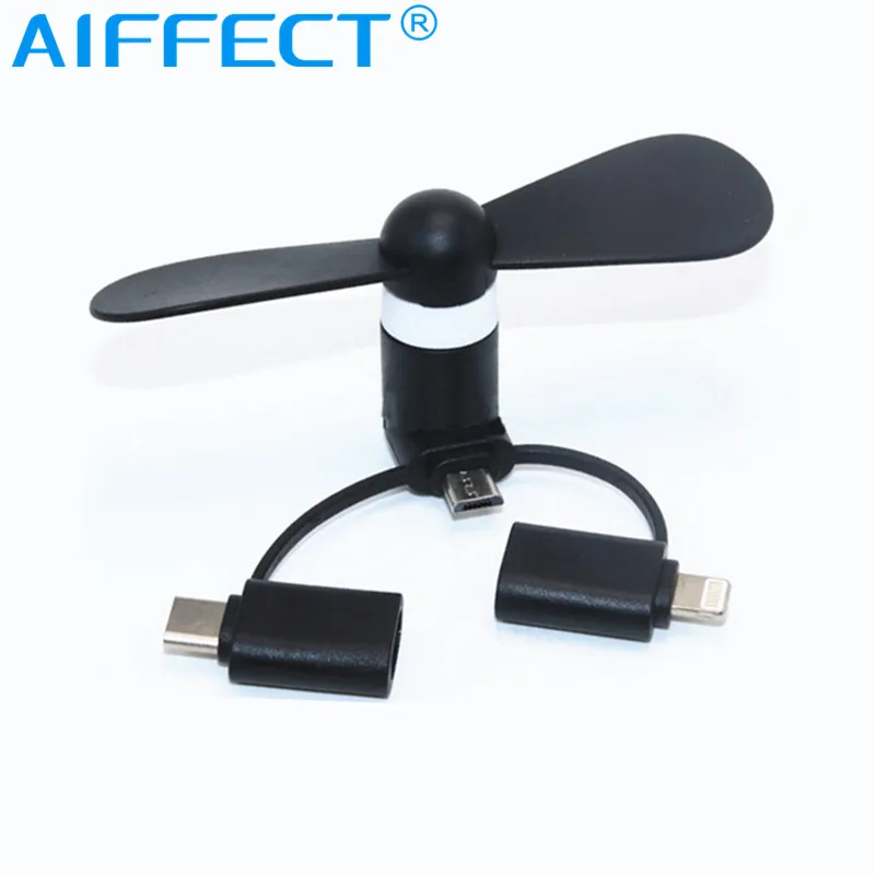 AIFFECT 3 в 1 Мини охлаждающий вентилятор для мобильного телефона микро usb C iPhone 5 6 6S 7