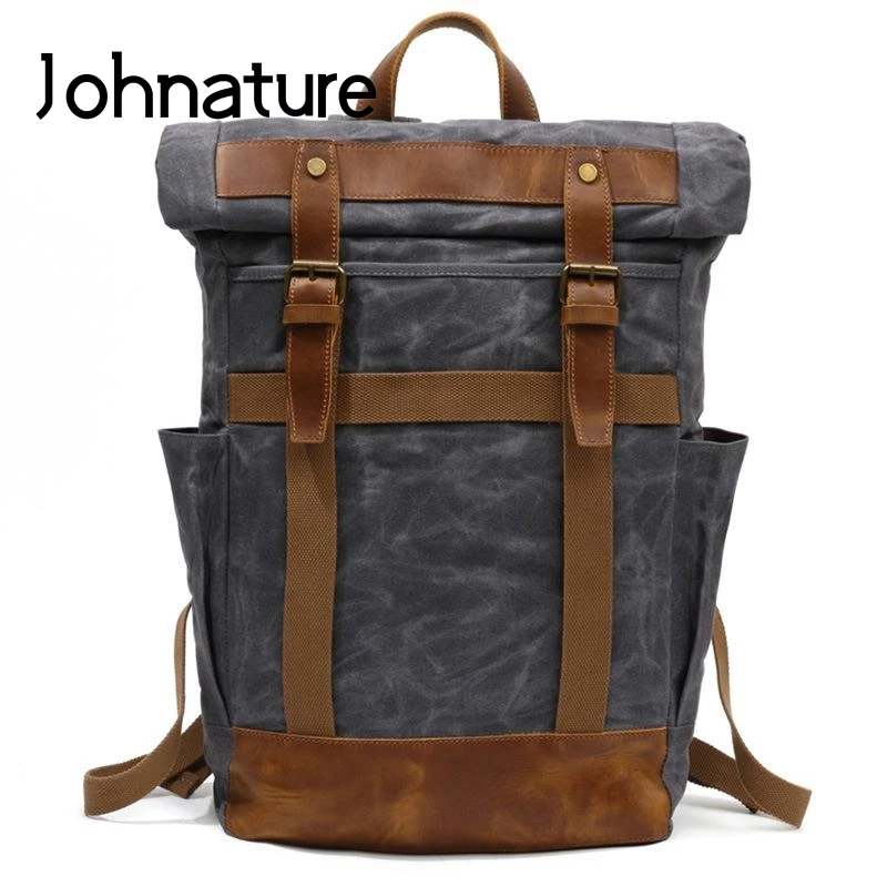 Johnature 2021 New Vintage Canvas With Crazy Horse Leather Men Backpack Laptop Backpack Waterproof Large Capacity Travel Bags
Johnature 2021 New Vintage Canvas With Crazy Horse Leather Men Backpack Laptop Backpack Waterproof Large Capacity Travel Bags