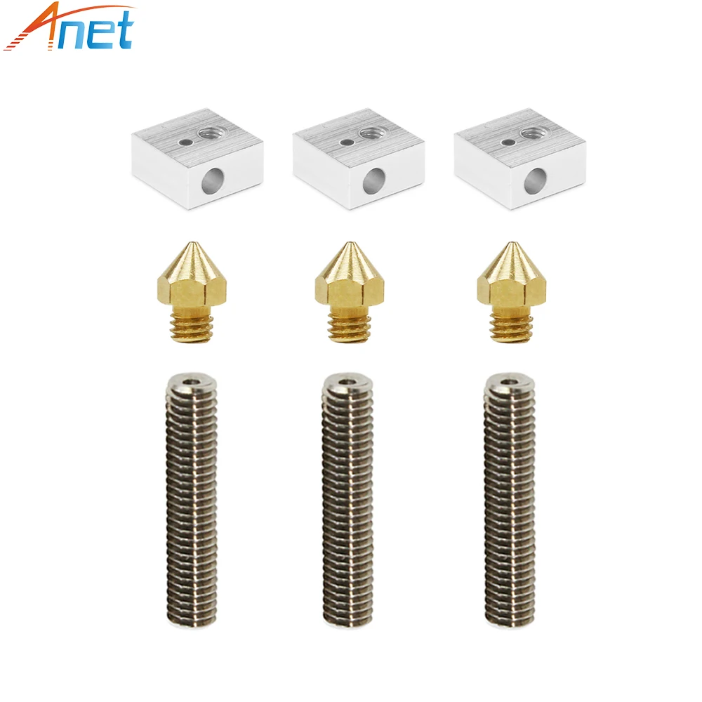 Anet A8&A6 3D Printer Part 3PCS 0.4mm Extruder Nozzle+3PCS 1.75mm Throat Tube+3PCS Heated Blocks for Mk8 Makerbot
Anet A8&A6 3D Printer Part 3PCS 0.4mm Extruder Nozzle+3PCS 1.75mm Throat Tube+3PCS Heated Blocks for Mk8 Makerbot