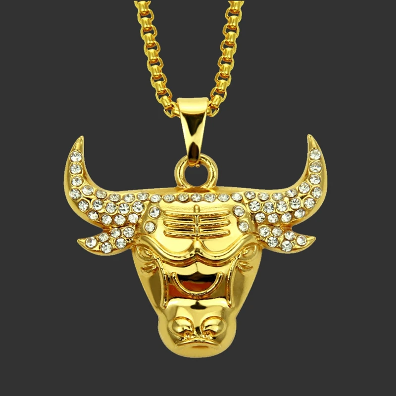 1PCS Bull Pendant Necklace Crystal Zircon Hip Hop Jewelry With Chain Punk Rock Exaggerated Gift MY10-YJ10-5566 | Украшения и