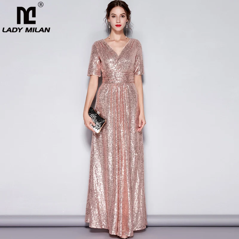 Lady Milan Women's Sexy V Neck Short Sleeves Sequined Ruched Fashion Long Party Prom Runway Dresses
Lady Milan Women's Sexy V Neck Short Sleeves Sequined Ruched Fashion Long Party Prom Runway Dresses