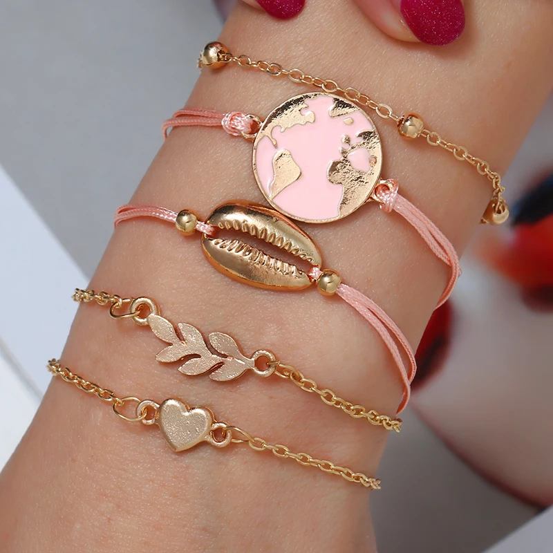 Bohopan 5PCS/Set Fashion Pink Line Shell Bracelets Bangle Gold Small Heart Bracelets High Quality Exquisite Leaves Jewelry Trend
Bohopan 5PCS/Set Fashion Pink Line Shell Bracelets Bangle Gold Small Heart Bracelets High Quality Exquisite Leaves Jewelry Trend