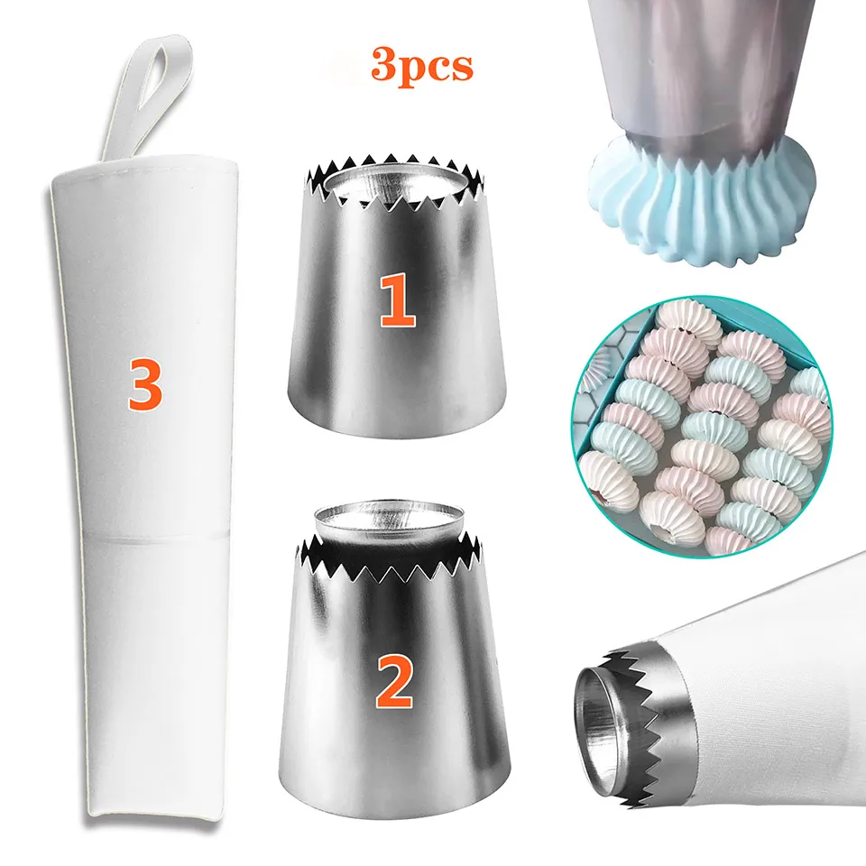 2 pcs Nozzles Icing Piping + 1 Cream Pastry Bag Flower Ring Cookie Biscuit Ice Cream Tips Set Cake Mold Stainless Steel Reusable
2 pcs Nozzles Icing Piping + 1 Cream Pastry Bag Flower Ring Cookie Biscuit Ice Cream Tips Set Cake Mold Stainless Steel Reusable