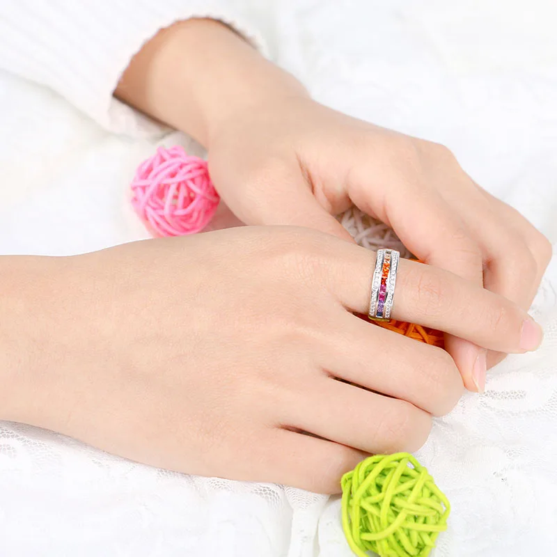LGBT Gay Pride Rainbow Circle Rings Cubic Zirconia CZ Bar 925 Sterling Silver Rings for Women Wedding Bar Gift Good Quality
LGBT Gay Pride Rainbow Circle Rings Cubic Zirconia CZ Bar 925 Sterling Silver Rings for Women Wedding Bar Gift Good Quality