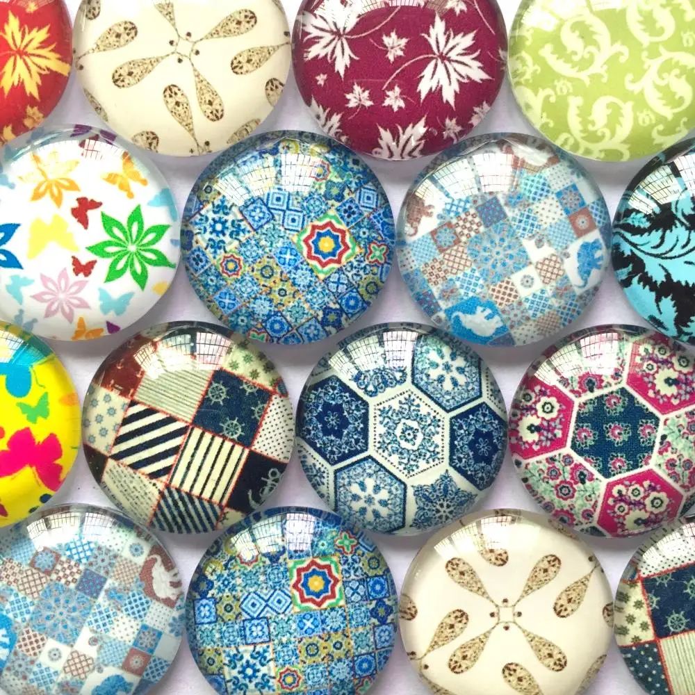 

ZEROUP Round Glass Cabochon 12mm 20mm Mixed Pattern Handmade Diy Embellishments Suppies for Jewelry Clasps Craft TP-391