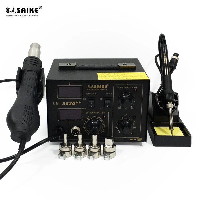 SAIKE 852D++ 2 in 1 SMD Rework Station Hot air gun soldering station Desoldering station 220V 110V
SAIKE 852D++ 2 in 1 SMD Rework Station Hot air gun soldering station Desoldering station 220V 110V