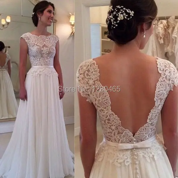 2015 новый шифон кружева свадебное платье свадебные платья Noiva с открытой спиной