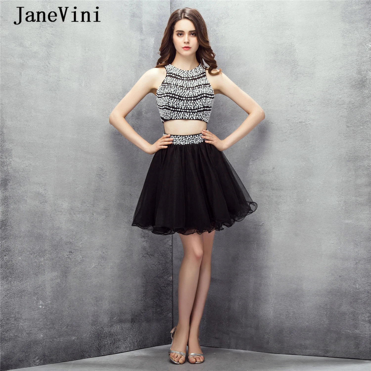 JaneVini сексуальное черное платье трапециевидной формы из двух частей короткие