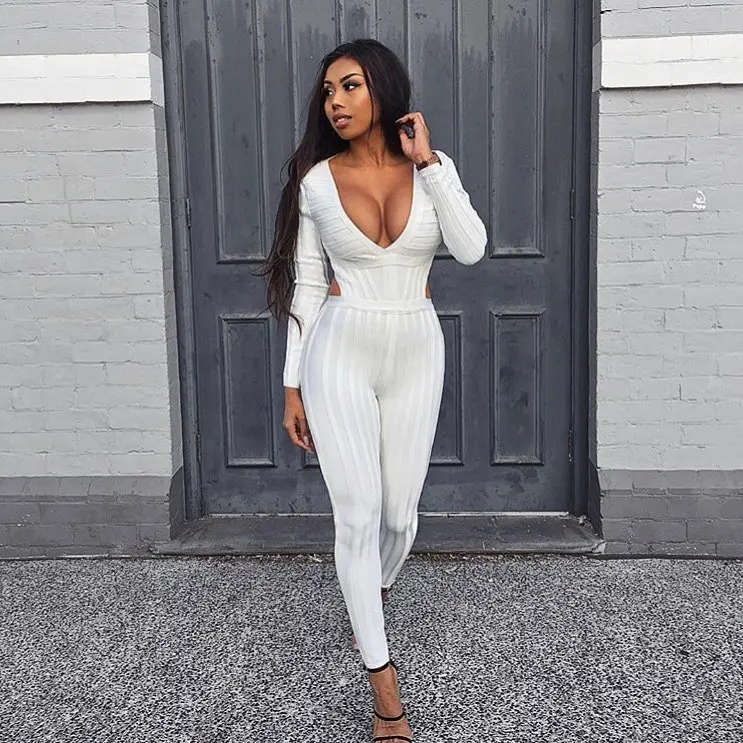 Bandage Jumpsuit Long Sleeve V-Neck Backless Fashion Celebrity Night Club Party Sexy Women Bodycon Jumpsuits White
Bandage Jumpsuit Long Sleeve V-Neck Backless Fashion Celebrity Night Club Party Sexy Women Bodycon Jumpsuits White