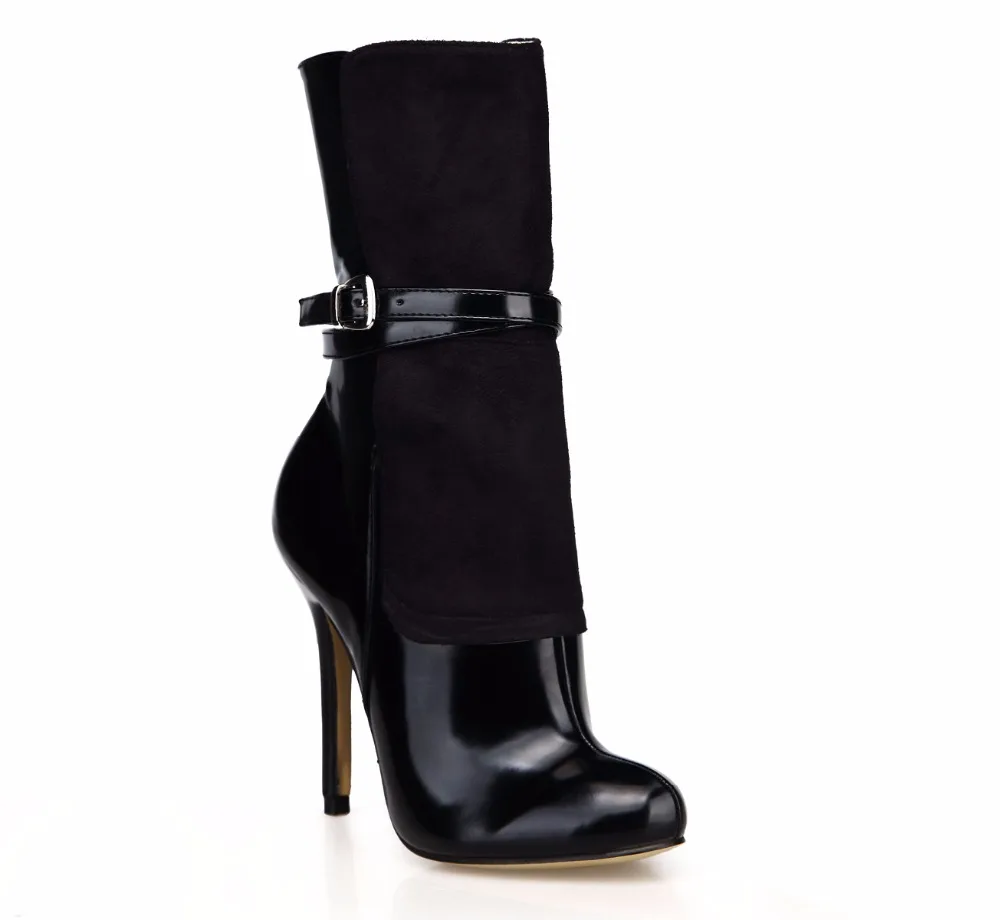 Фото Женские вечерние туфли CHMILE CHAU черные сапоги до середины икры с круглым носком на
