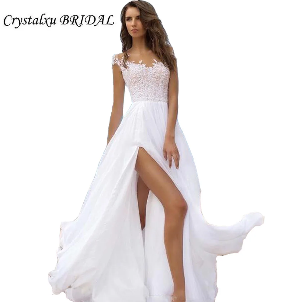 Summer Beach Simple A-Line Appliques Lace Chiffon Bride Wedding Dresses Floor Length Custom Made High Sexy Split Wedding Gowns
Summer Beach Simple A-Line Appliques Lace Chiffon Bride Wedding Dresses Floor Length Custom Made High Sexy Split Wedding Gowns
