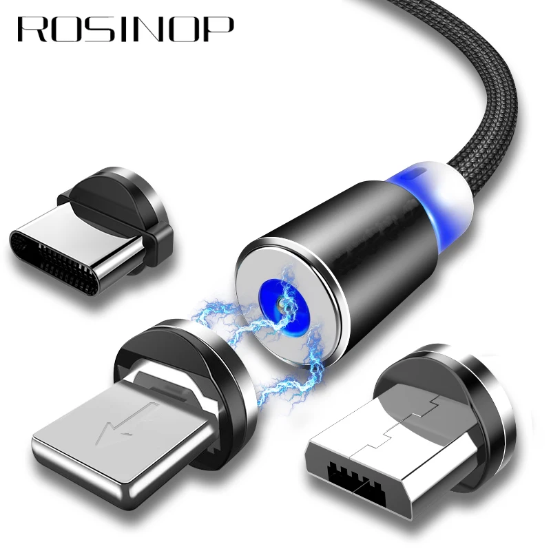 Rosinop 2.4A кабель для быстрой зарядки Магнитный iphone кабеля Lightning Type C Micro USB магнитное