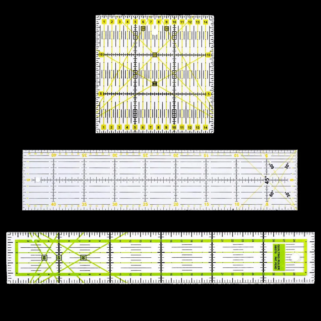 3 Pieces 15x15cm/10x45cm/5x30cm Acrylic Quilting Quilters Ruler Patchwork Cutting Marking Rulers
3 Pieces 15x15cm/10x45cm/5x30cm Acrylic Quilting Quilters Ruler Patchwork Cutting Marking Rulers