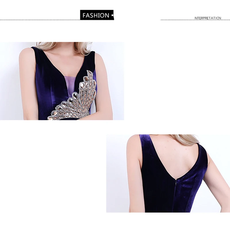 Sladuo Elegant Sexy Sleeveless Velvet Peacock Embroidery Appliques Long Mermaid Slit Floor Length Evening Party Dress
Sladuo Elegant Sexy Sleeveless Velvet Peacock Embroidery Appliques Long Mermaid Slit Floor Length Evening Party Dress