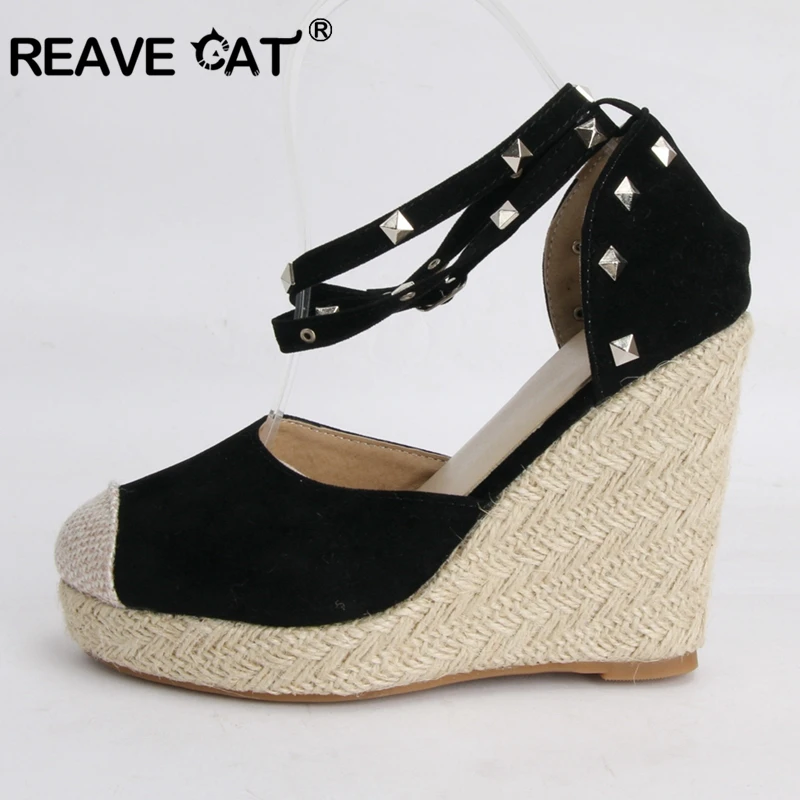 Женские эспадрильи с заклепками REAVE CAT праздничные туфли на платформе и высоком