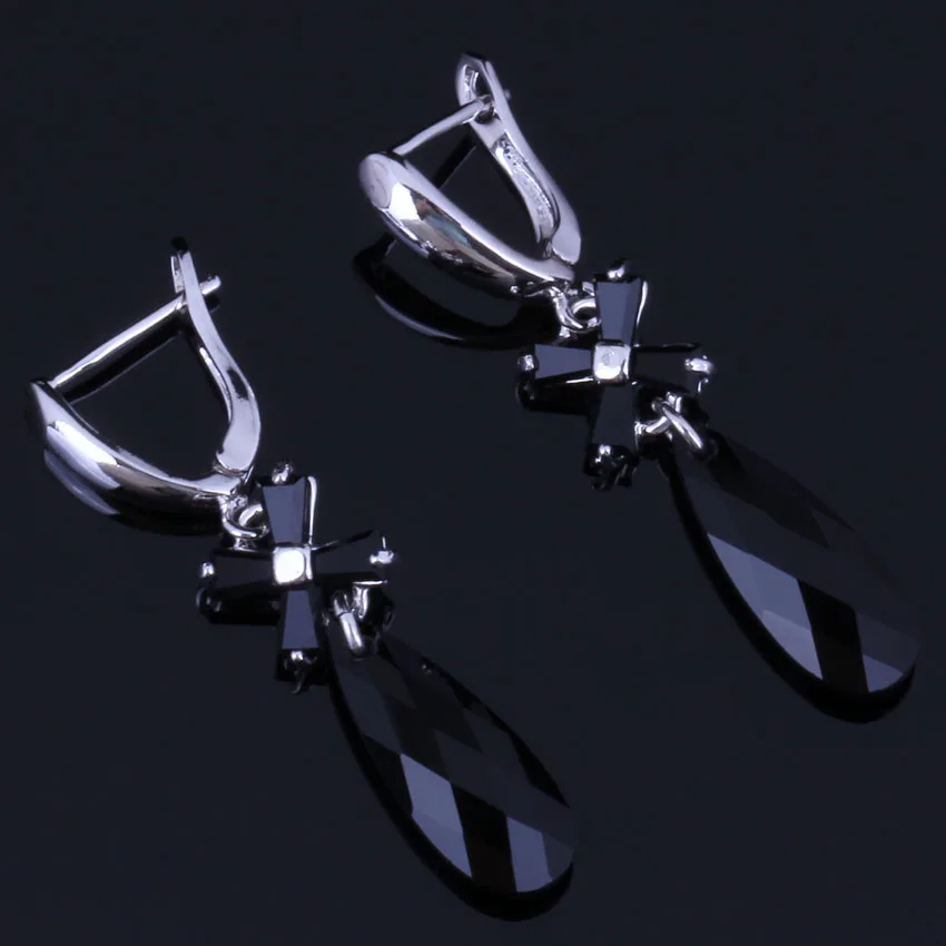 Sparkling Long Water Drop Black Cubic Zirconia Silver Plated Drop Dangle Earrings V1011
Sparkling Long Water Drop Black Cubic Zirconia Silver Plated Drop Dangle Earrings V1011
