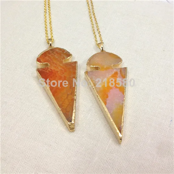 H-QN138 Orange Yellow Agat Arrowhead Pendant Necklace Gold Color Chain Necklace 16 inch to 30 inch
H-QN138 Orange Yellow Agat Arrowhead Pendant Necklace Gold Color Chain Necklace 16 inch to 30 inch