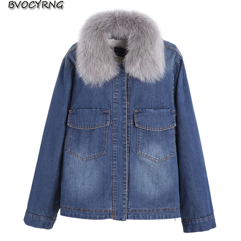 2018 Winter New European Women Fashion Short Big Fur Collar Denim Cotton Jacket Female Thick Lambswool Denim Jacket Loose Coats
2018 Winter New European Women Fashion Short Big Fur Collar Denim Cotton Jacket Female Thick Lambswool Denim Jacket Loose Coats