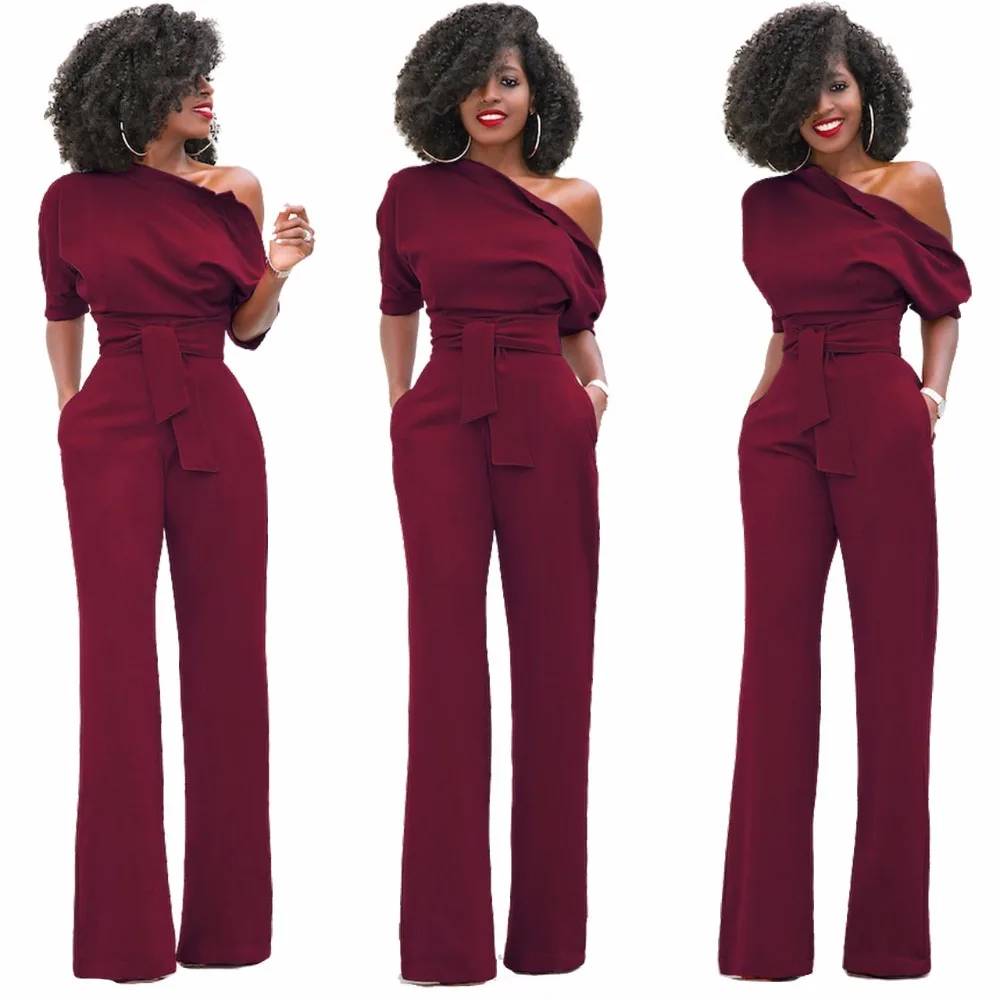 Solid Hot Casual Women Jumpsuits One Off Shoulder Women Outfits Waist Corset Women Rompers