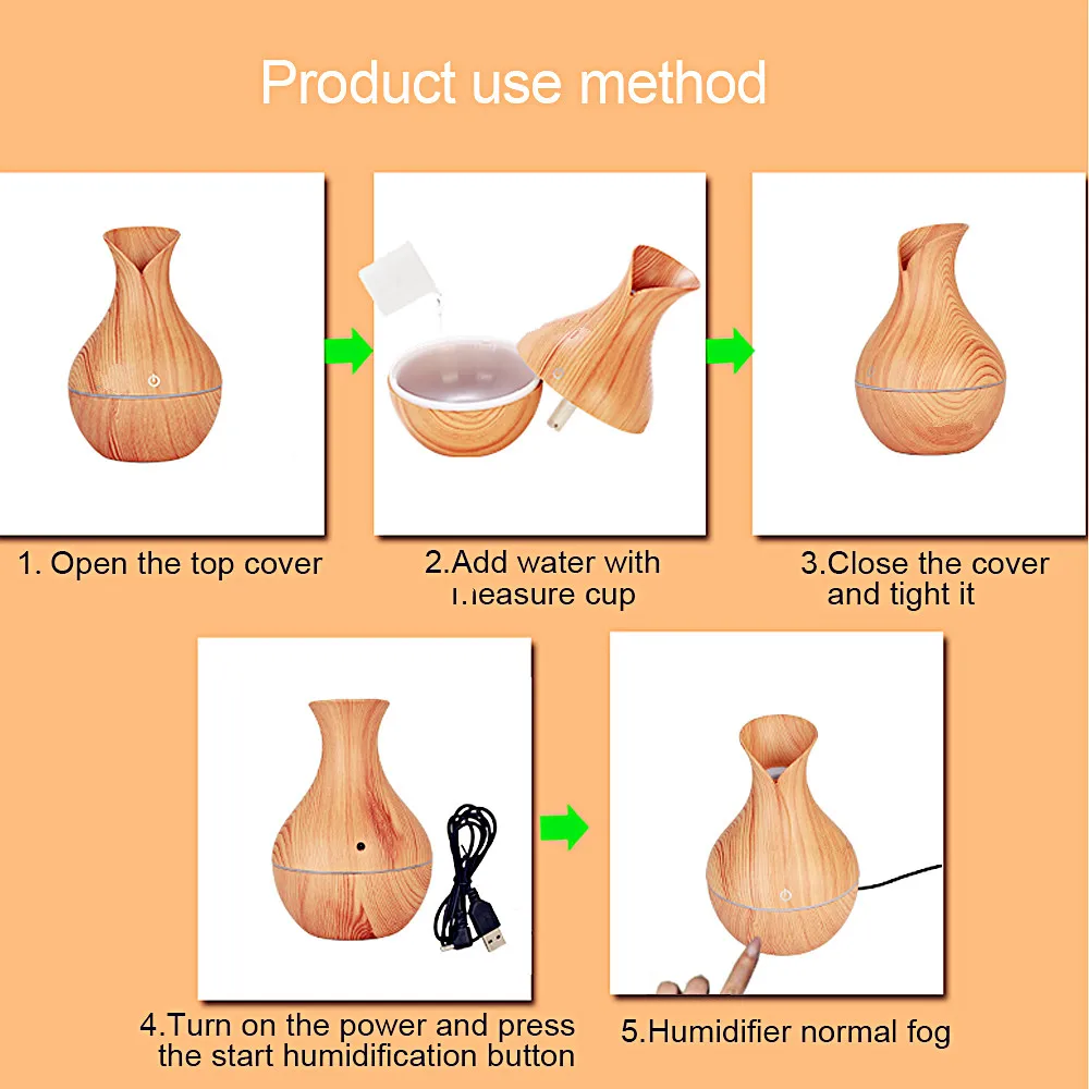 GRTCO USB Aroma Essential Oil Diffuser Ultrasonic Air Humidifier with Wood Grain LED Lights Aroma Diffuser for Home Office
GRTCO USB Aroma Essential Oil Diffuser Ultrasonic Air Humidifier with Wood Grain LED Lights Aroma Diffuser for Home Office