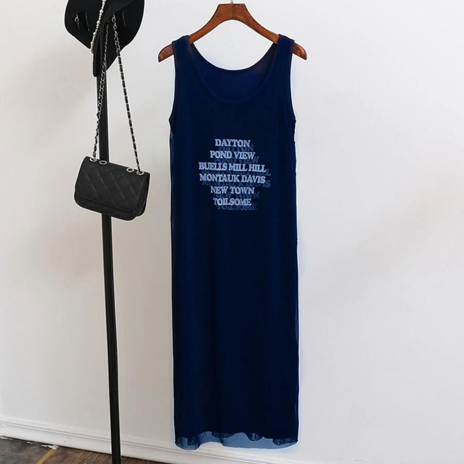 2018 high quality modal Letter printed dress strap patchwork mesh gauze lace tank dress women vestidos Plus size summer dress
2018 high quality modal Letter printed dress strap patchwork mesh gauze lace tank dress women vestidos Plus size summer dress